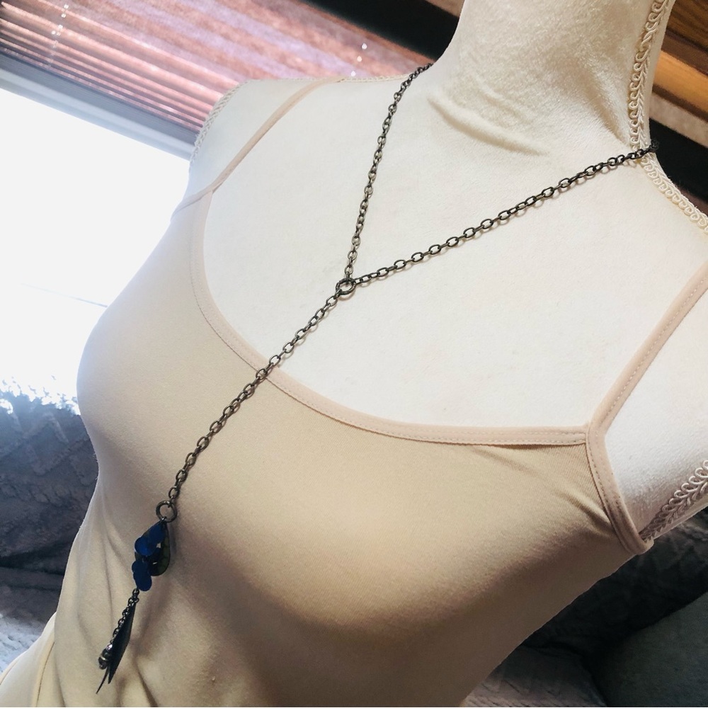 Elegant long length brass chain lariat necklace
